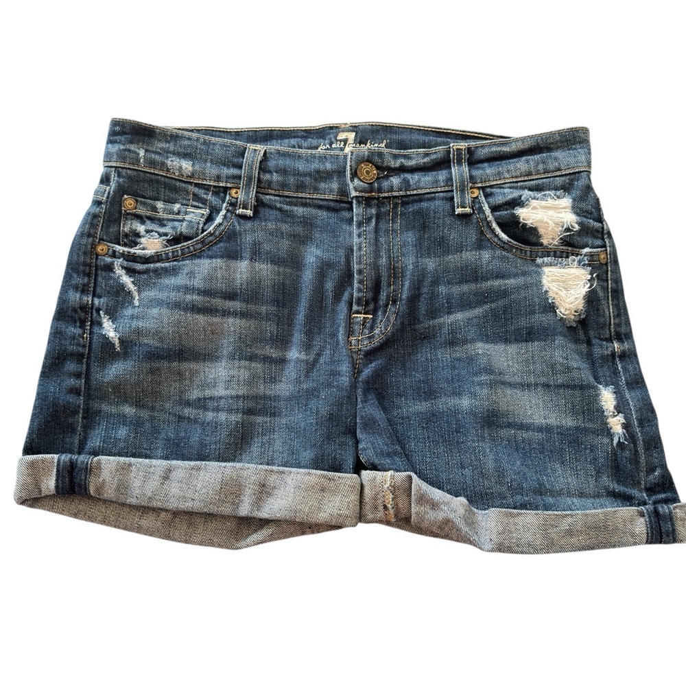 7 For All Mankind Short Womens Sz 25 Denim Jean Shorts Distressed Walking Beachy